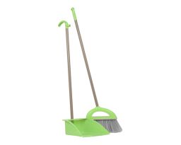 Plastic Dust Pan with Soft Broom Set - Long Handles